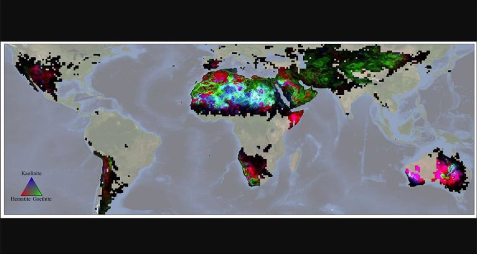 El EMIT de la NASA produjo sus primeros mapas globales de hematita, goethita y caolinita en las regiones secas de la Tierra. La misión recopiló miles de millones de mediciones de diez minerales que pueden afectar el clima en tormentas de polvo