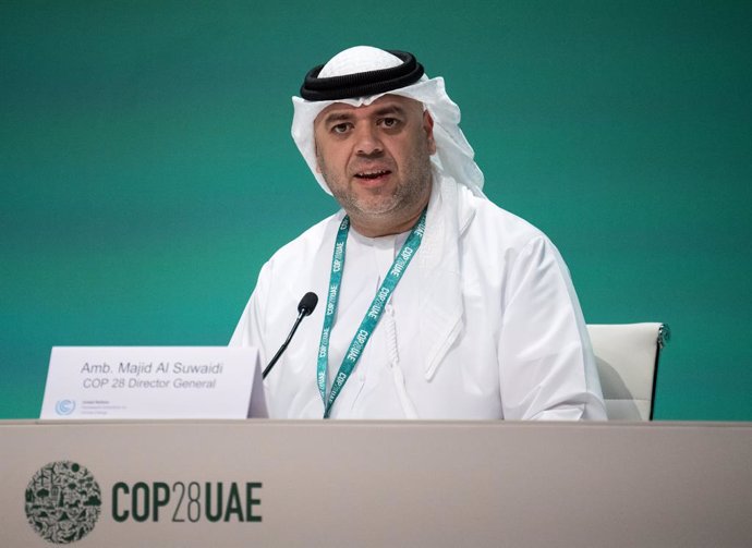 09 December 2023, United Arab Emirates, Dubai: Majid Al Suwaidi, COP28 Director General, speaks during a press conference at the UN climate summit COP28. Photo: Hannes P. Albert/dpa