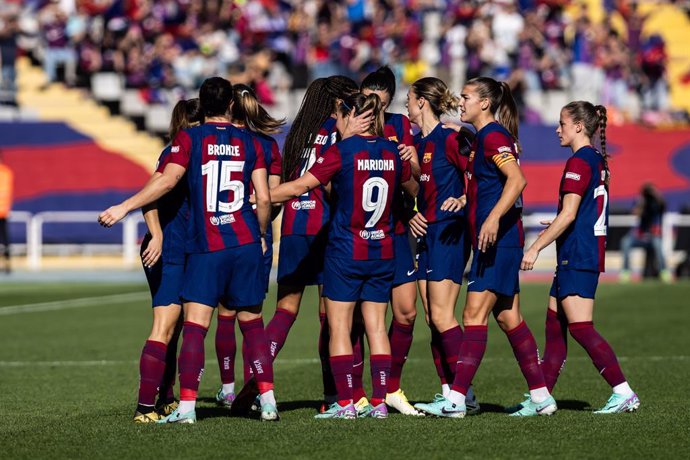 Aitana Bonmati of Fc Barcelona Femenino celebrates a goal during the Spanish league, Liga F, football match played between Fc Barcelona and Real Madrid at Estadi Olimpic on November 19, 2023 in Barcelona, Spain.