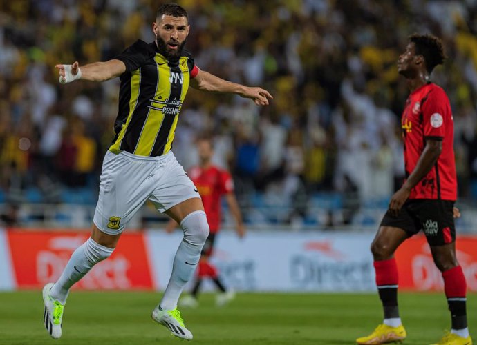 Archivo - 24 August 2023, Saudi Arabia, Riyadh: Al-Ittihad's Karim Benzema celebrates scoring his side's first goal during the Saudi Pro League soccer match between Al-Riyadh SC and Al-Ittihad Club at Prince Faisal Bin Fahd Stadium. Photo: Mosa Alkatham