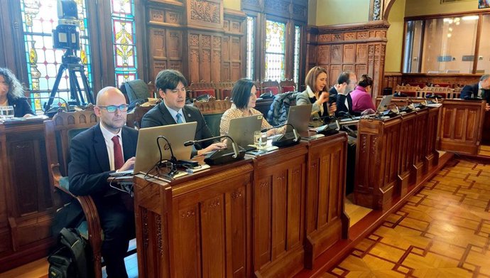 El consejero de Ciencia, Empresas, Formación y Empleo del Principado de Asturias, Borja Sánchez, comparece en la Junta General para presentar los presupuestos de su departamento para 2024.