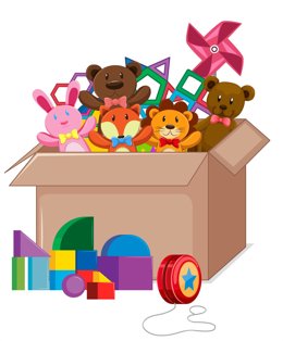 Archivo - Ilustración de una caja llena de juguetes.