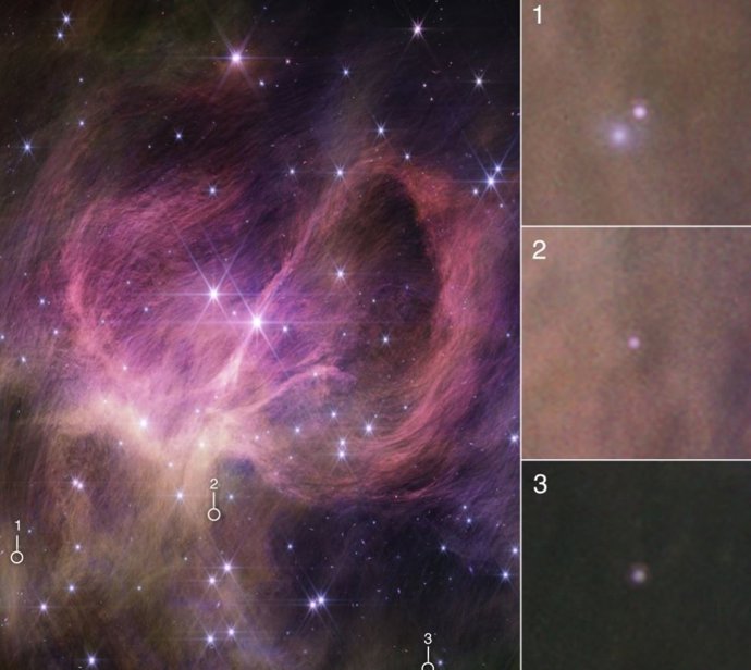 Esta imagen del instrumento NIRCam (Cámara de Infrarrojo Cercano) del Telescopio Espacial James Webb de la NASA muestra la porción central del cúmulo de estrellas IC 348.