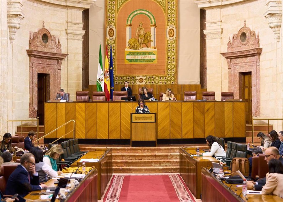 La consejera de Salud y Consumo, Catalina García, comparece en el Pleno del Parlamento andaluz.