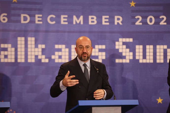 Archivo - TIRANA, Dec. 6, 2022  -- European Council President Charles Michel attends a press conference at the EU-Western Balkans Summit in Tirana, Albania, on Dec. 6, 2022. The leaders of the European Union (EU) reaffirmed their full commitment to the 
