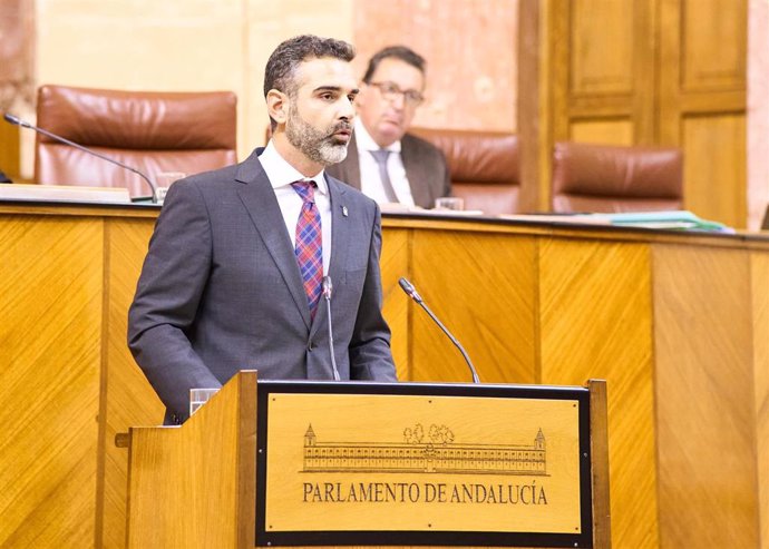 El consejero de Sostenibilidad, Ramón Fernández-Pacheco, este miércoles en el Pleno del Parlamento en su comparecencia acerca del acuerdo con el Gobierno sobre Doñana.