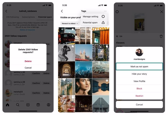 Interfaz de Instagram con nuevas herramientas de detección de spam