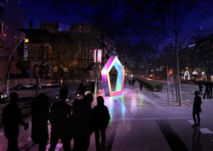 La instalación luminosa de la Fira de Reis de Gran Via de Barcelona.