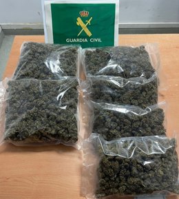 Paquetes de cogollos de marihuana intervenidos en Sant Josep.