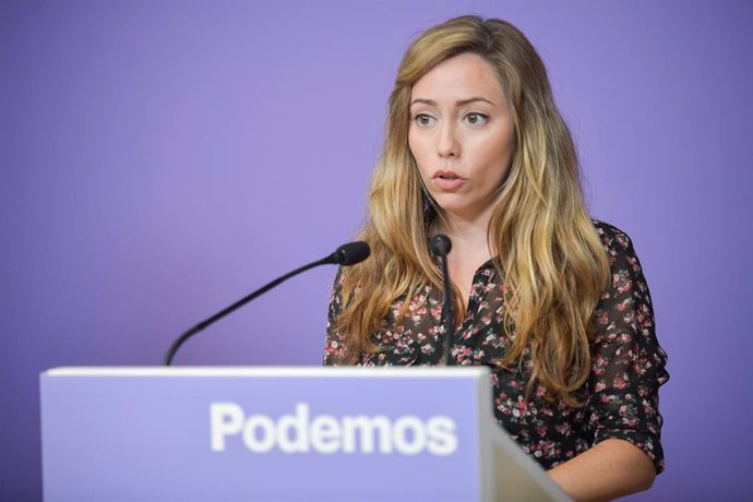 Archivo - La secretaria de Acción Institucional de Podemos, María Teresa Pérez, ofrece una rueda de prensa, en la sede de Podemos, a 16 de octubre de 2023, en Madrid (España).