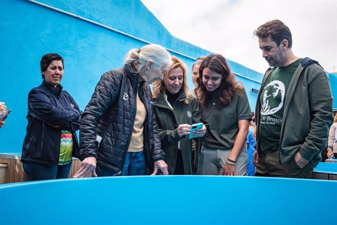 La primatóloga Jane Goodall y la presidenta del Cabildo de Tenerife, Rosa Dávila, en una visita al centro de La Tahonilla