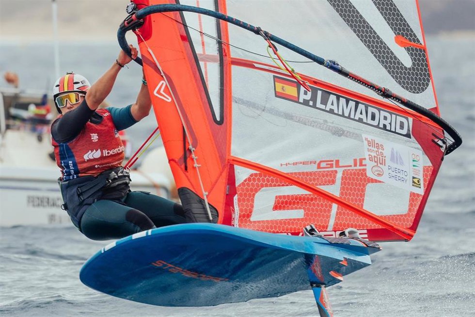 Pilar Lamadrid, durante los Lanzarote iQFOiL Games.