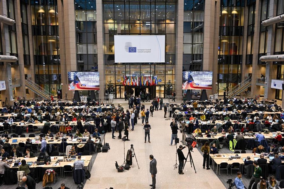 Sala de prensa durante la reunión de líderes de la Unión Europea