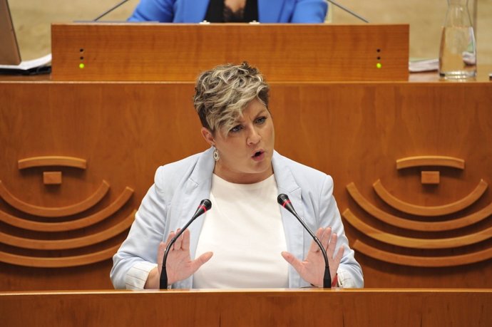 La portavoz del PSOE en la Asamblea, Soraya Vega, en la defensa de la enmienda de totalidad de su grupo a los PGEx 2024