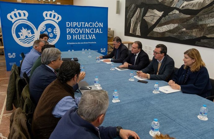 Reunión entre el presidente de la Diputación de Huelva , David Toscano, y los agricultores de la Plataforma de los Regadíos del Condado.