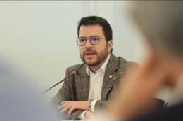 El president de la Generalitat, Pere Aragons, ha presidido este viernes la reunión de la Taula del Pacte Nacional de Salut Mental en el Palau de Pedralbes.