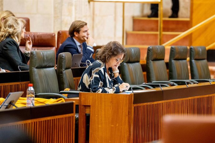 La consejera de Salud y Consumo de la Junta de Andalucía, Catalina García, en una foto de archivo en el Pleno del Parlamento andaluz.