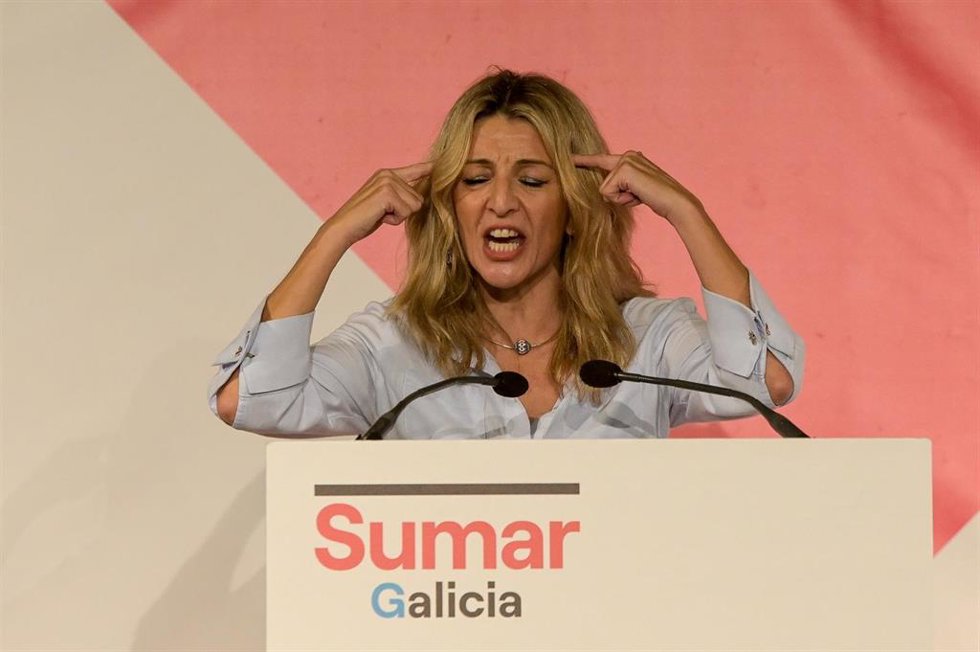 La líder de Sumar y vicepresidenta segunda del Gobierno, Yolanda Díaz, interviene durante la presentación del proyecto de Sumar Galicia, en Palexco, a 16 de diciembre, en A Coruña, Galicia (España). Yolanda Díaz ha asistido hoy a A Coruña para presentar
