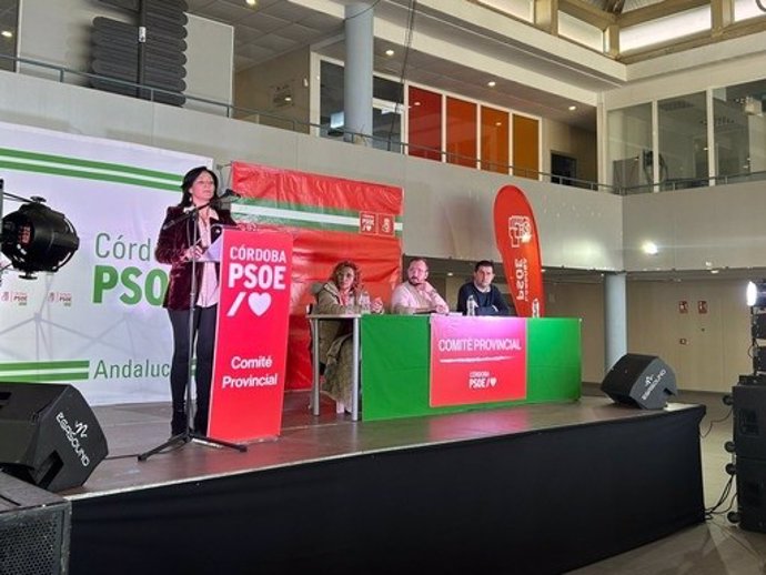 La secretaria general del PSOE de Córdoba, Rafi Crespín, este sábado en el Comité Provincial celebrado en Cabra.