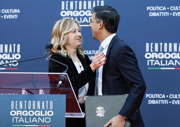 Foto Cecilia Fabiano/LaPresse 16 Dicembre  2023 Roma, Italia - Politica - Atreju 2023 , Sunak ospite alla festa di Fratelli D'Italia     Nella foto: Rishi Sunak.Primo ministro del Regno Unito..December 16 , 2023 Roma, Italy - Politics -  Politics -  Sun