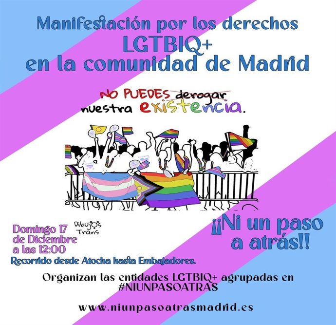 La plataforma 'Ni Un Paso Atrás Madrid' convoca el domingo una manifestación contra la modificación de las leyes LGTBI