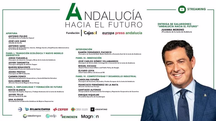 Cartel anunciador de la tercera edición del foro 'Andalucía hacia el futuro' organizado por Europa Press el 18 de diciembre en Sevilla y que clausurará el presidente de la Junta, Juanma Moreno