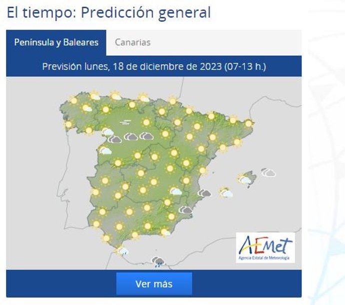 Previsión meteorológica para este lunes, 18 de diciembre.