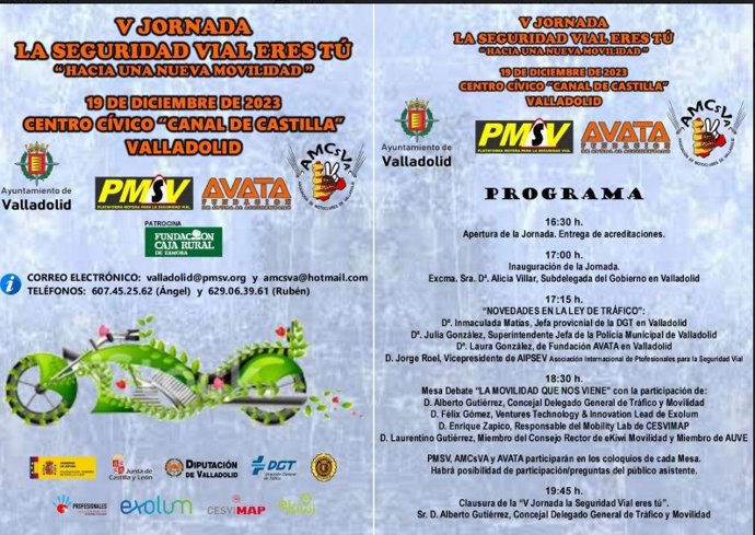 Programa de la V Jornada de 'La Seguridad Vial eres Tú'.