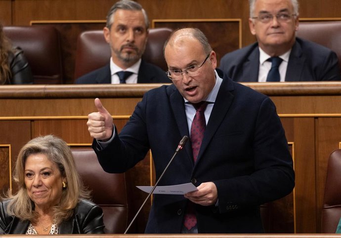 El portavoz del PP en el Congreso, Miguel Ángel Tellado, interviene durante una sesión de control al Gobierno, en el Congreso de los Diputados, a 13 de diciembre de 2023, en Madrid (España). 