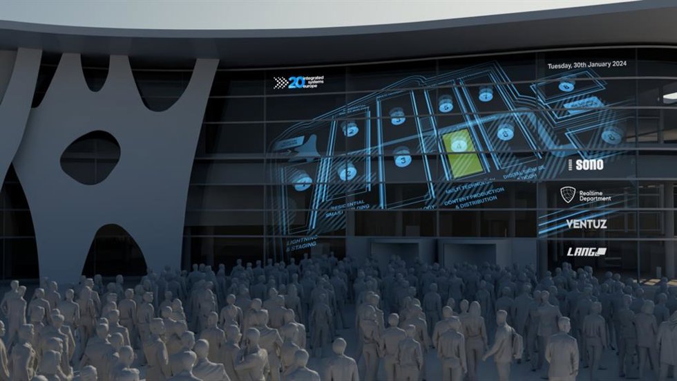 Simulación de la pantalla que habrá en el acceso sur de recinto Gran Via de Fira de Barcelona para el ISE 2024