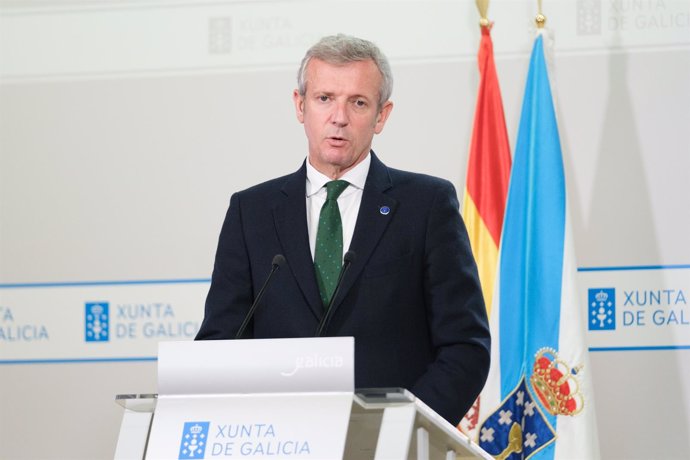 El presidente de la Xunta, Alfonso Rueda, en rueda de prensa.