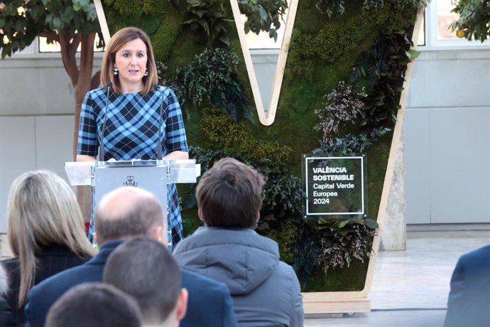 La alcaldesa de Valncia, María José Catalá, en la presentación de los actos con motivo de la Capitalidad Verde Europea que ostentará la ciudad en 2024.