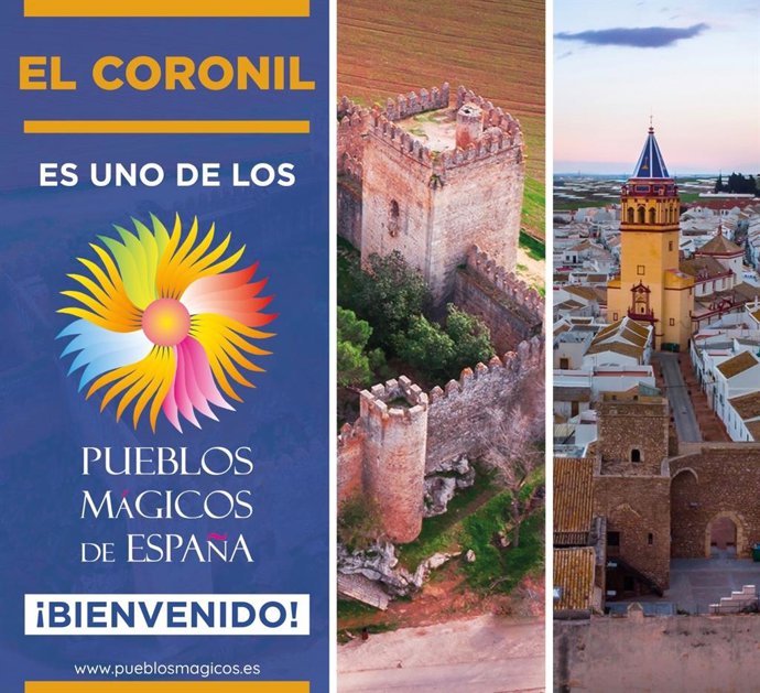 Cartel que distingue a El Coronil (Sevilla) como uno de los 17 pueblos mágicos de España 2024.