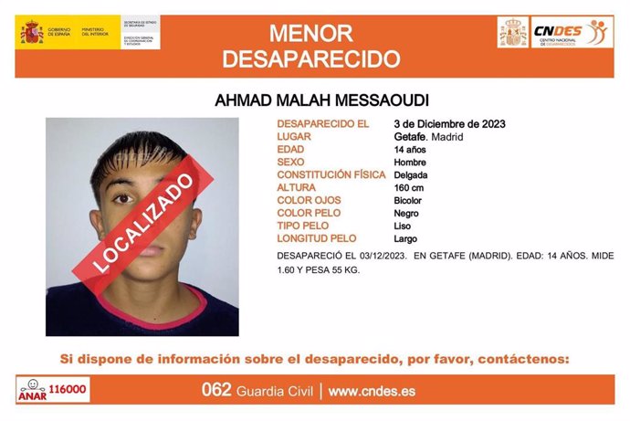 Adolescente localiado en Getafe