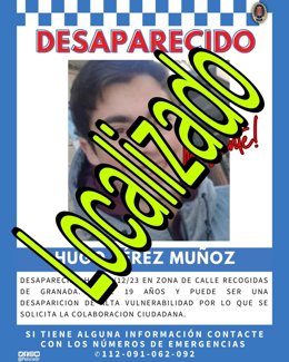 Localizan al joven de 19 años desaparecido este lunes en Granada