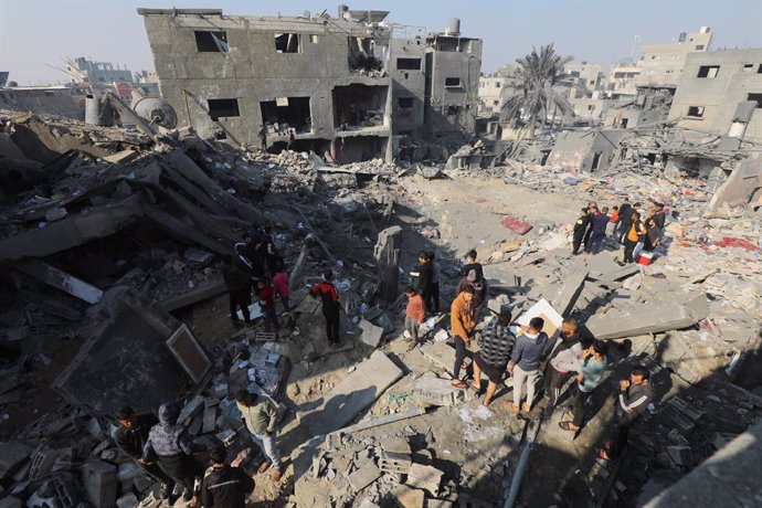 December 18, 2023, Nusairat, Gaza Strip, Palestinian Territory: A general view of the destroyed buildings following Israeli attacks hit Nusairat Camp in Nusairat, Gaza Strip, on December 18, 2023