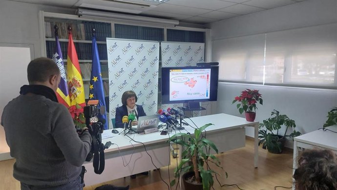 La delegada de la Aemet en Baleares, María José Guerrero, en una rueda de prensa.