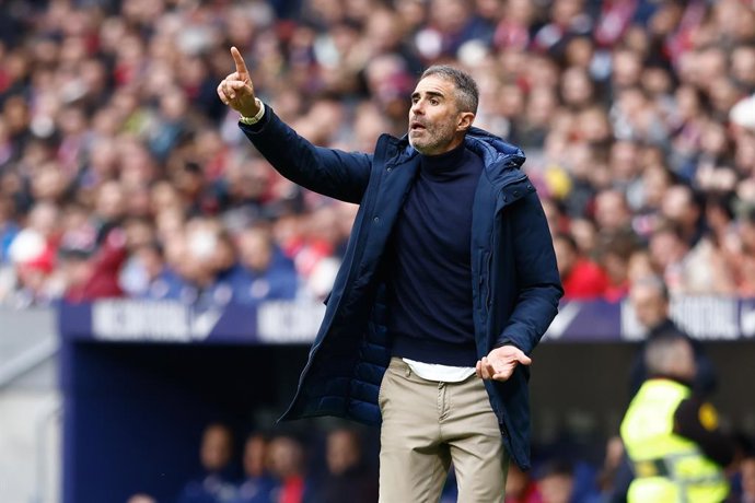 Gaizka Garitano, head coach of UD Almeria, gestures during the spanish league, La Liga EA Sports, football match played between Atletico de Madrid and UD Almeria at Civitas Metropolitano stadium on December 10, 2023, in Madrid, Spain.