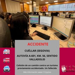 Gráfico elaborado por el 112 con datos sobre el accidente mortal en la A-601 en Cuéllar (Segovia)