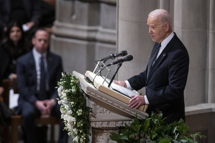 December 19, 2023, Washington, District of Columbia, USA: United States President Joe Biden offers remarks during the funeral service for retired Associate Justice of the Supreme Court Sandra Day O'Connor at the Washington National Cathedral in Washingt