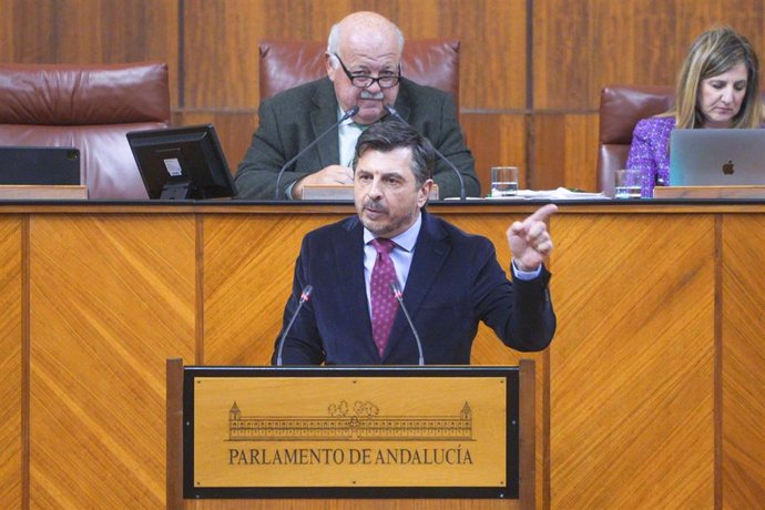 El portavoz del Grupo del PP-A, Toni Martín, este miércoles en el Pleno del Parlamento