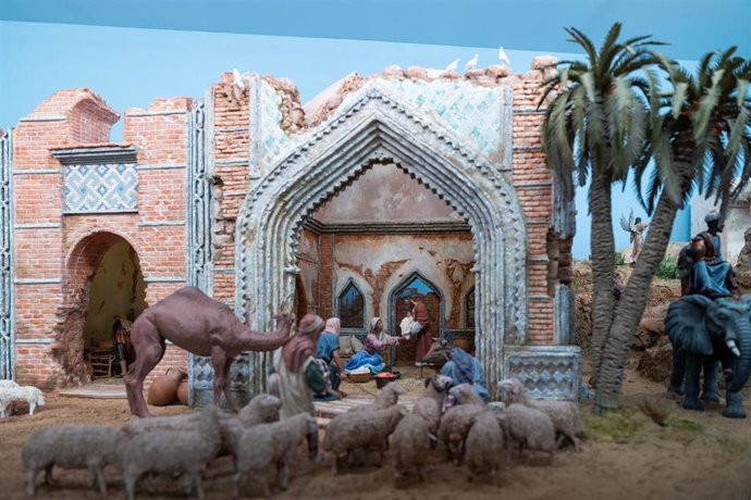 Vista del belén monumental que se puede ver en el vestíbulo del Museo del Patrimonio Municipal de Málaga hasta el 7 de enero.