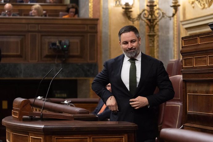 El líder de VOX, Santiago Abascal, durante un pleno en el Congreso de los Diputados, a 20 de diciembre de 2023, en Madrid (España). 