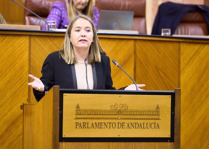 La parlamentaria del PSOE-A Alicia Murillo interviene en el debate final del Presupuesto de 2024 en el Pleno del Parlamento.