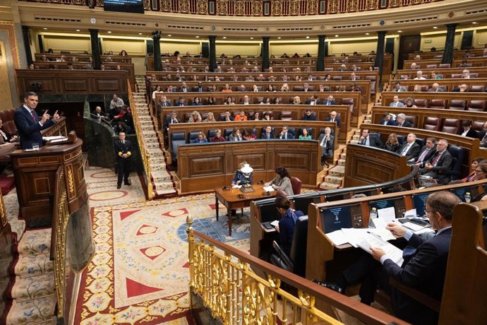El presidente del Gobierno, Pedro Sánchez, interviene durante un pleno en el Congreso de los Diputados.