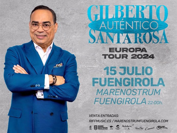 Cartel anunciador de la actuación del puertorriqueño Gilberto Santa María el próximo verano en Marenostrum Fuengirola.