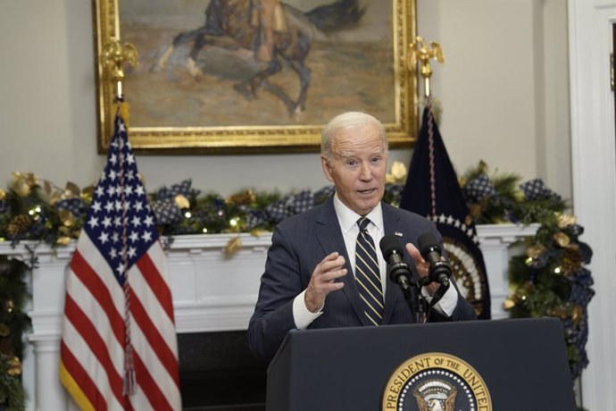 December 6, 2023, Washington, District of Columbia, USA: United States President Joe Biden delivers remarks urging the US Congress to pass his national security supplemental request, including funding to support Ukraine and the border in the Roosevelt Roo