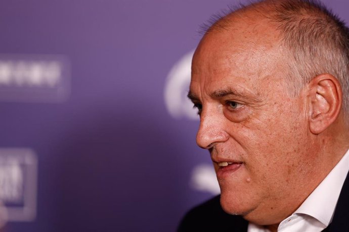 Archivo - El presidente de LaLiga, Javier Tebas, atiende a los medios. 