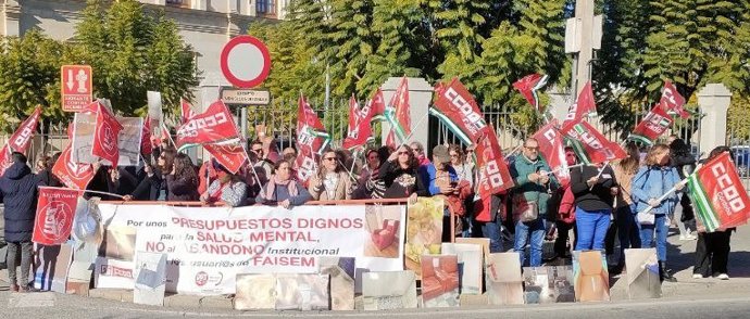 Profesionales de Faisem se movilizan en Sevilla contra el "escaso presupuesto" para la fundación en 2024.