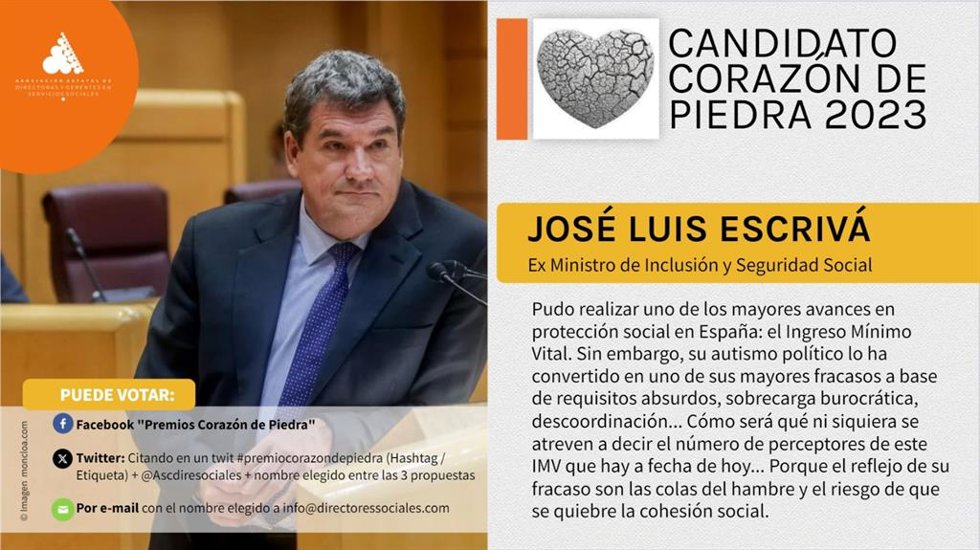La Asociación de Directoras y Gerentes de Servicios Sociales ha seleccionado como candidatos a Corazón de Piedra 2023 al presidente de la Región de Murcia, Fernando López-Miras; al vicepresidente de Castilla y León, Juan García Gallardo; y al exministro